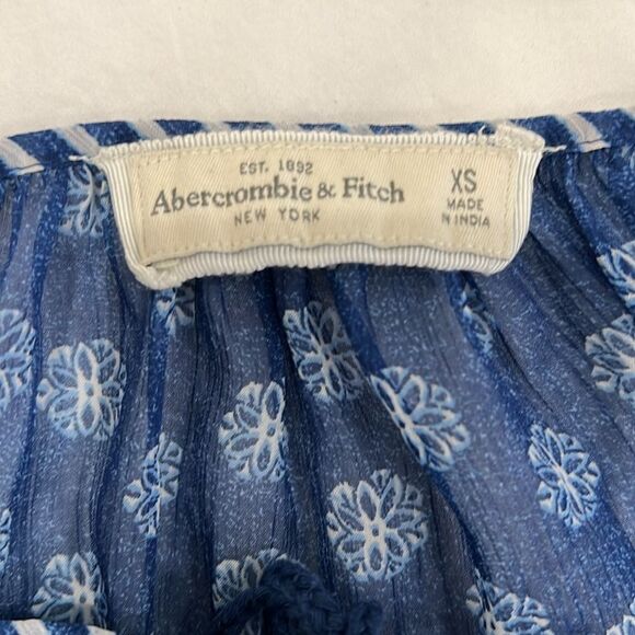 Abercrombie & Fitch Boho Peasant Top Floral Sheer Lightweight Blouse Blue XS - Picture 9 of 13